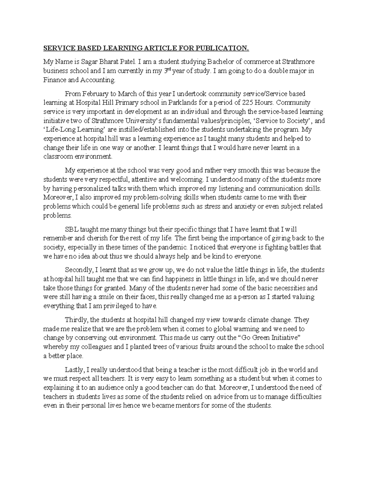 122711- Patel Sagarkumar- SBL Article - SERVICE BASED LEARNING ARTICLE ...