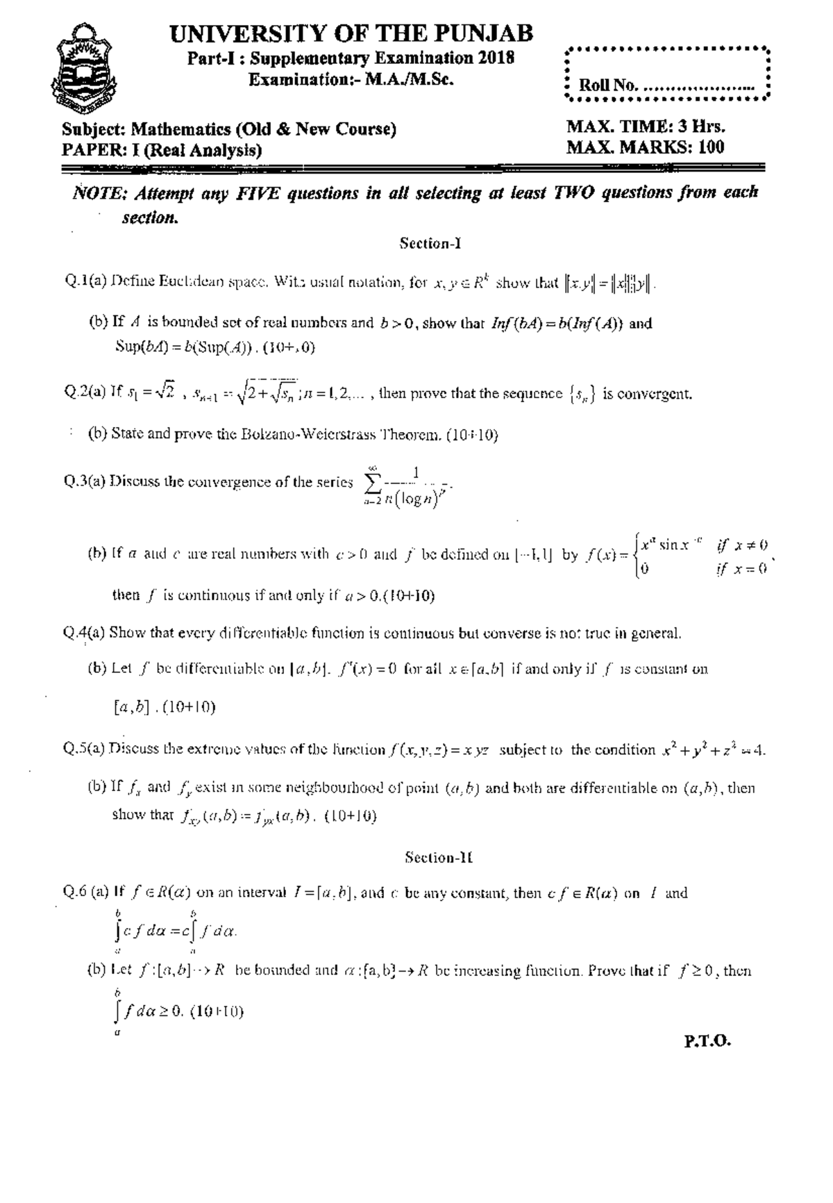 MSc Math PI s18 - Calculus and Vector Algebra - Studocu