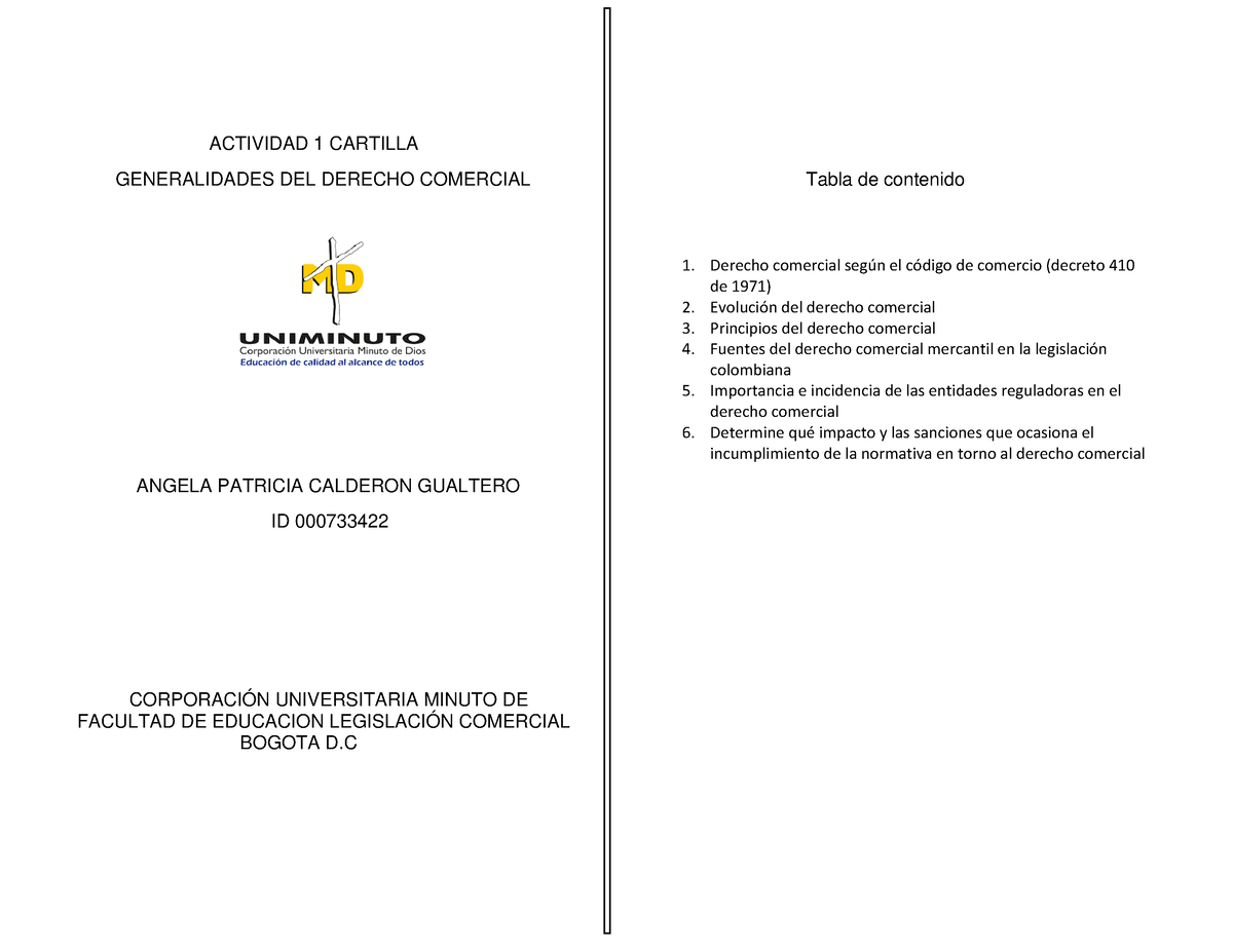 Actividad 1 Cartilla Generalidades DEL Derecho Comercial - ACTIVIDAD 1 ...