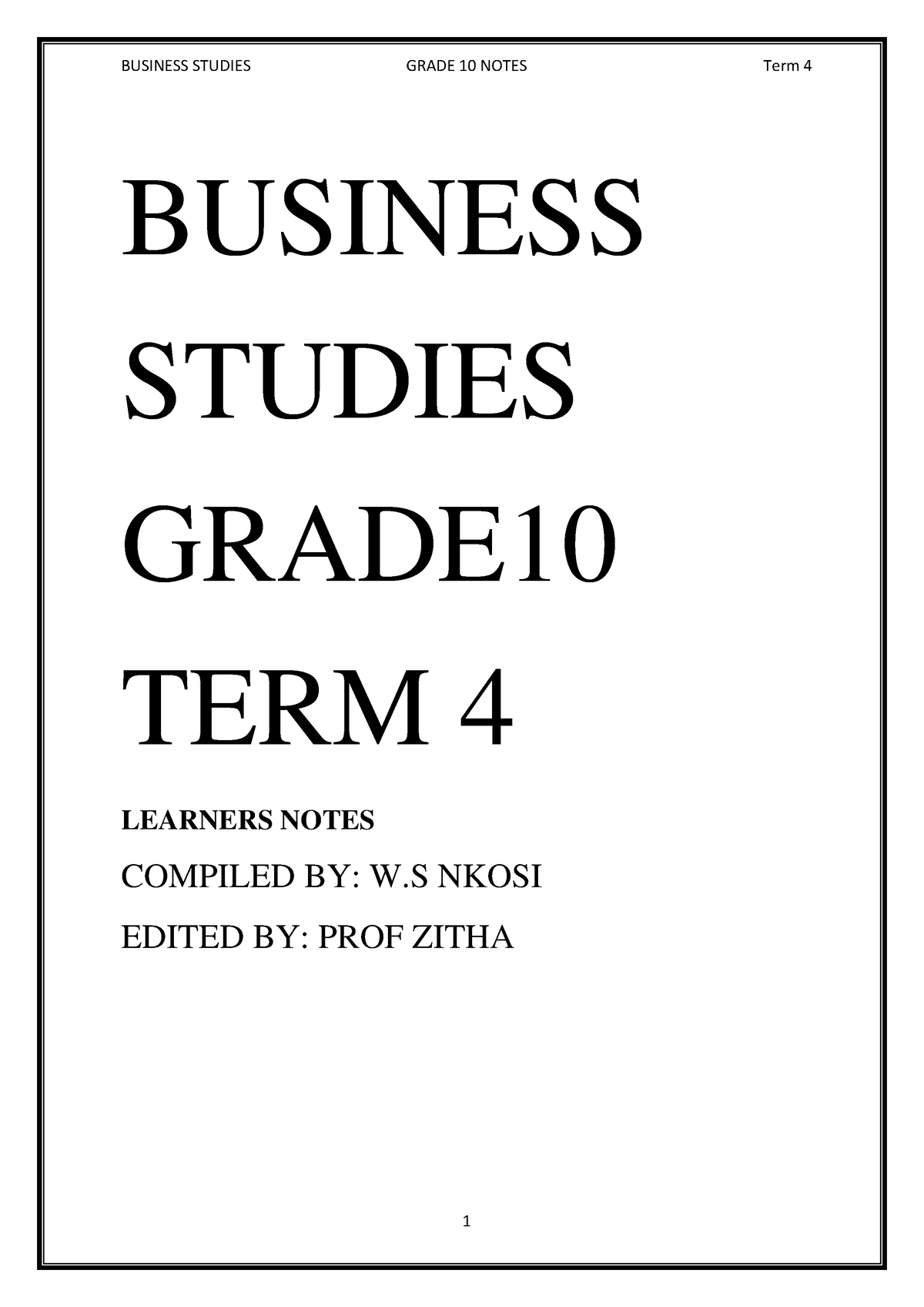 business studies grade 10 essays term 4