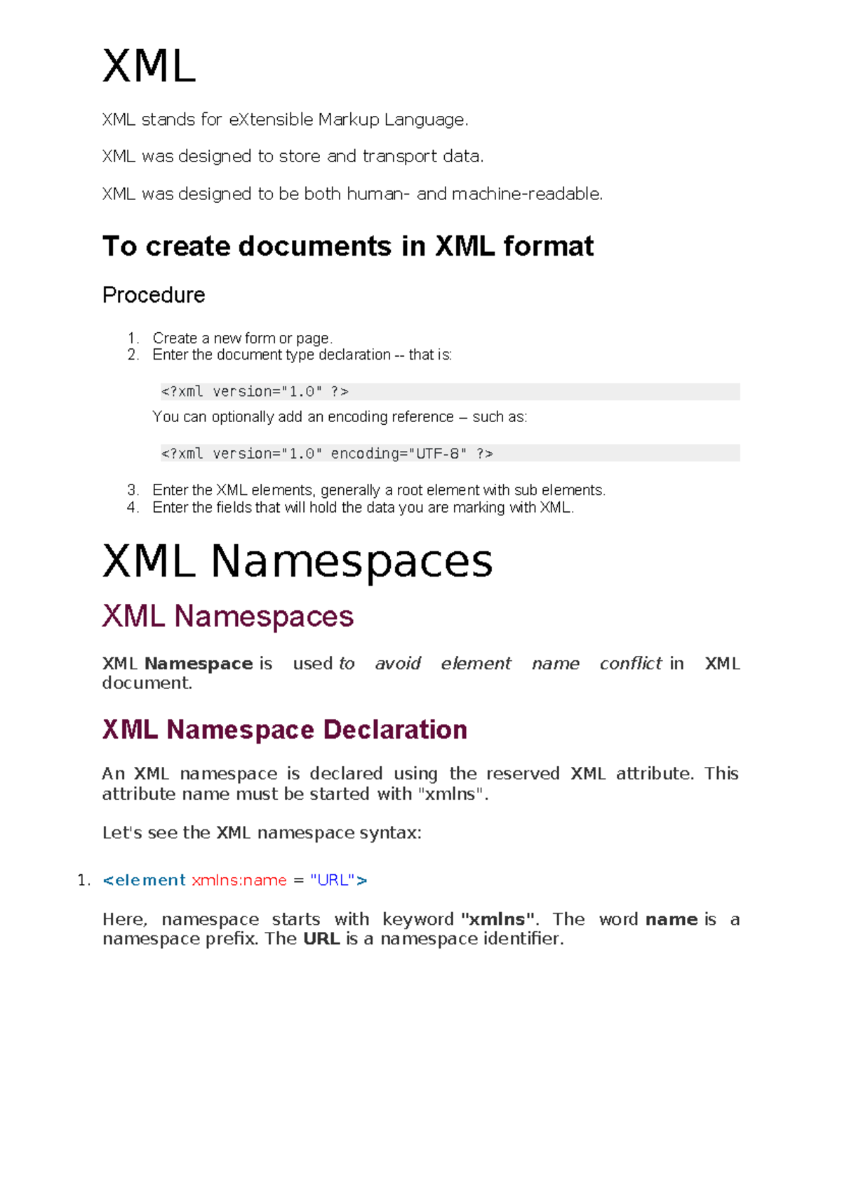 XML1 - XML XML stands for eXtensible Markup Language. XML was designed ...