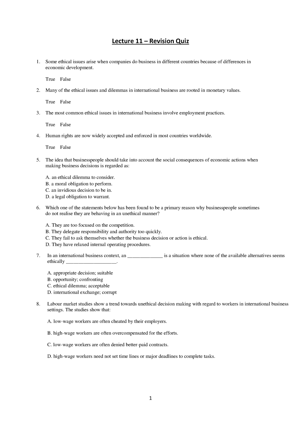 Wk 11 Quiz Answers - International Relations - BBA - MQ - Studocu