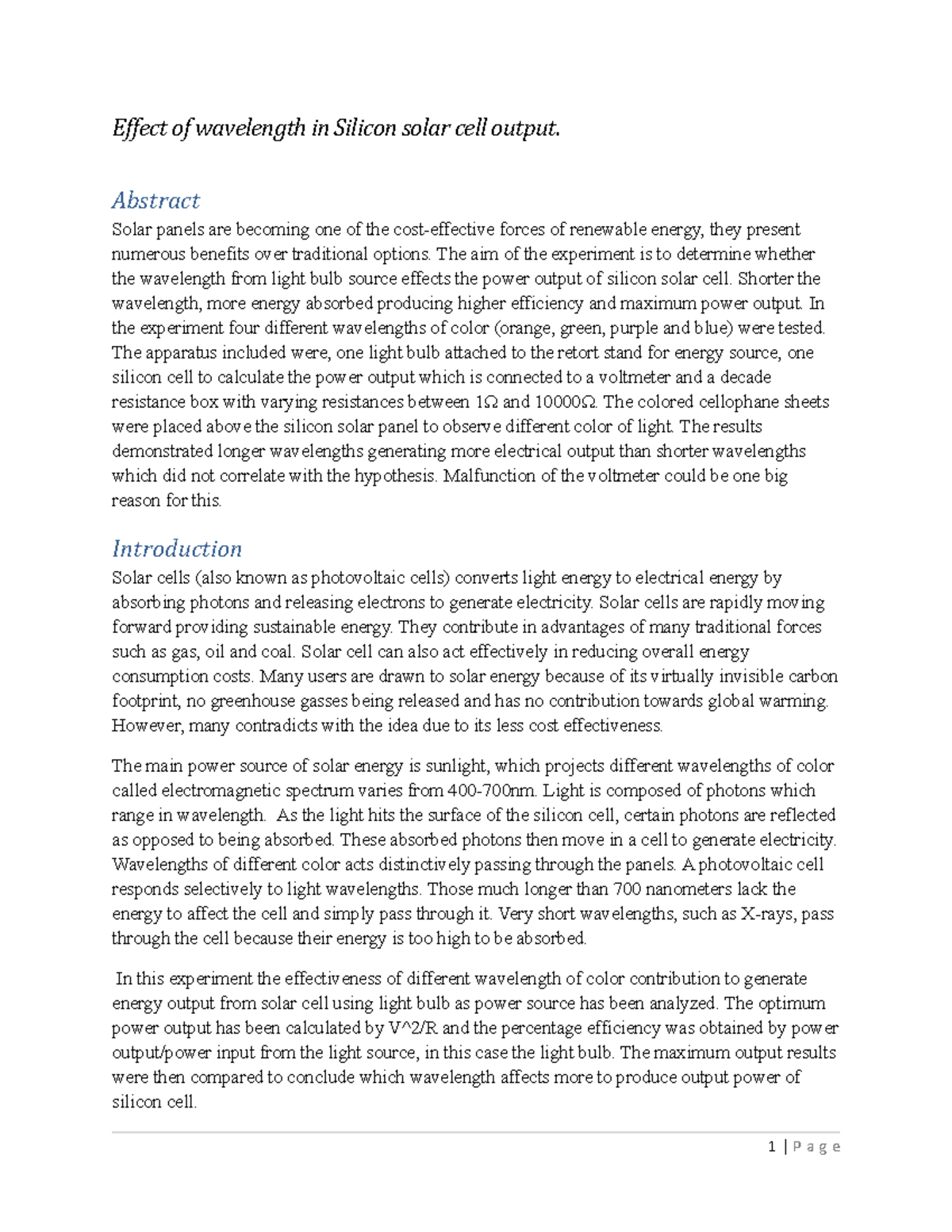 report-solar-cell-effect-of-wavelength-in-silicon-solar-cell-output