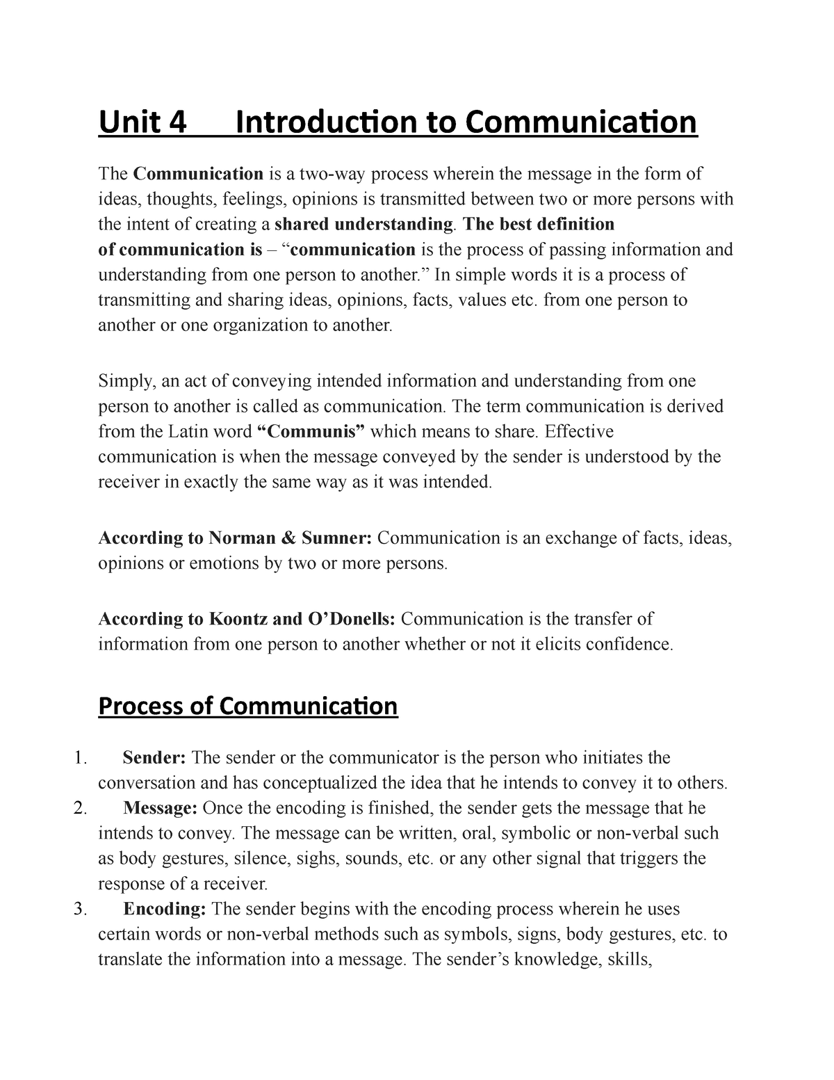 Unit 4 - Notes For Unit 4 - Unit 4 Introduction To Communication The ...