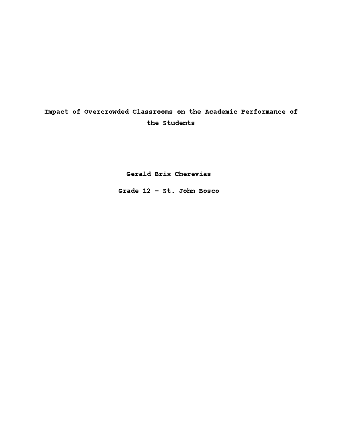 Research Paper BRIX - Impact of Overcrowded Classrooms on the Academic ...