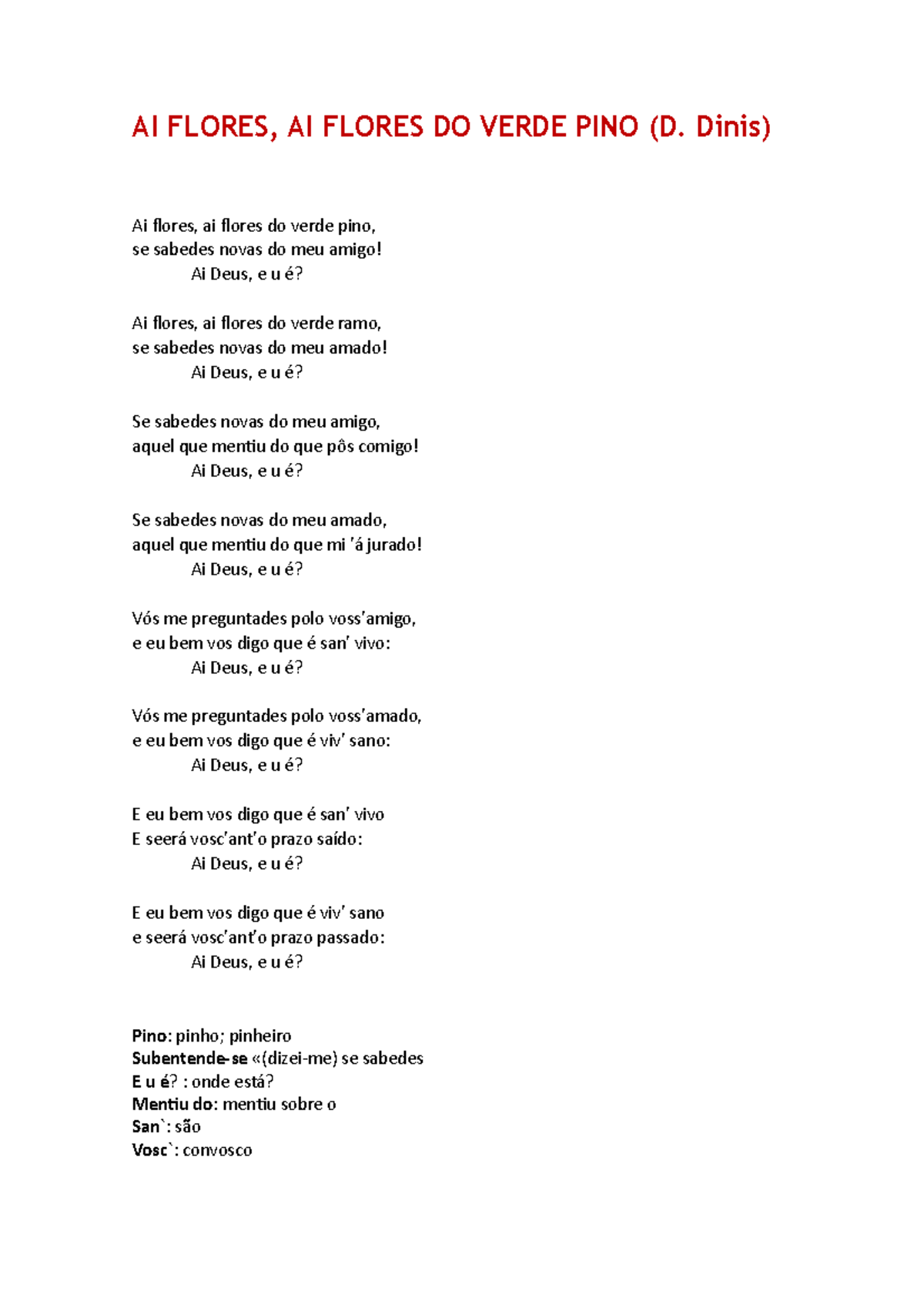 AI Flores - AI FLORES, AI FLORES DO VERDE PINO (D. Dinis) Ai flores, ai ...
