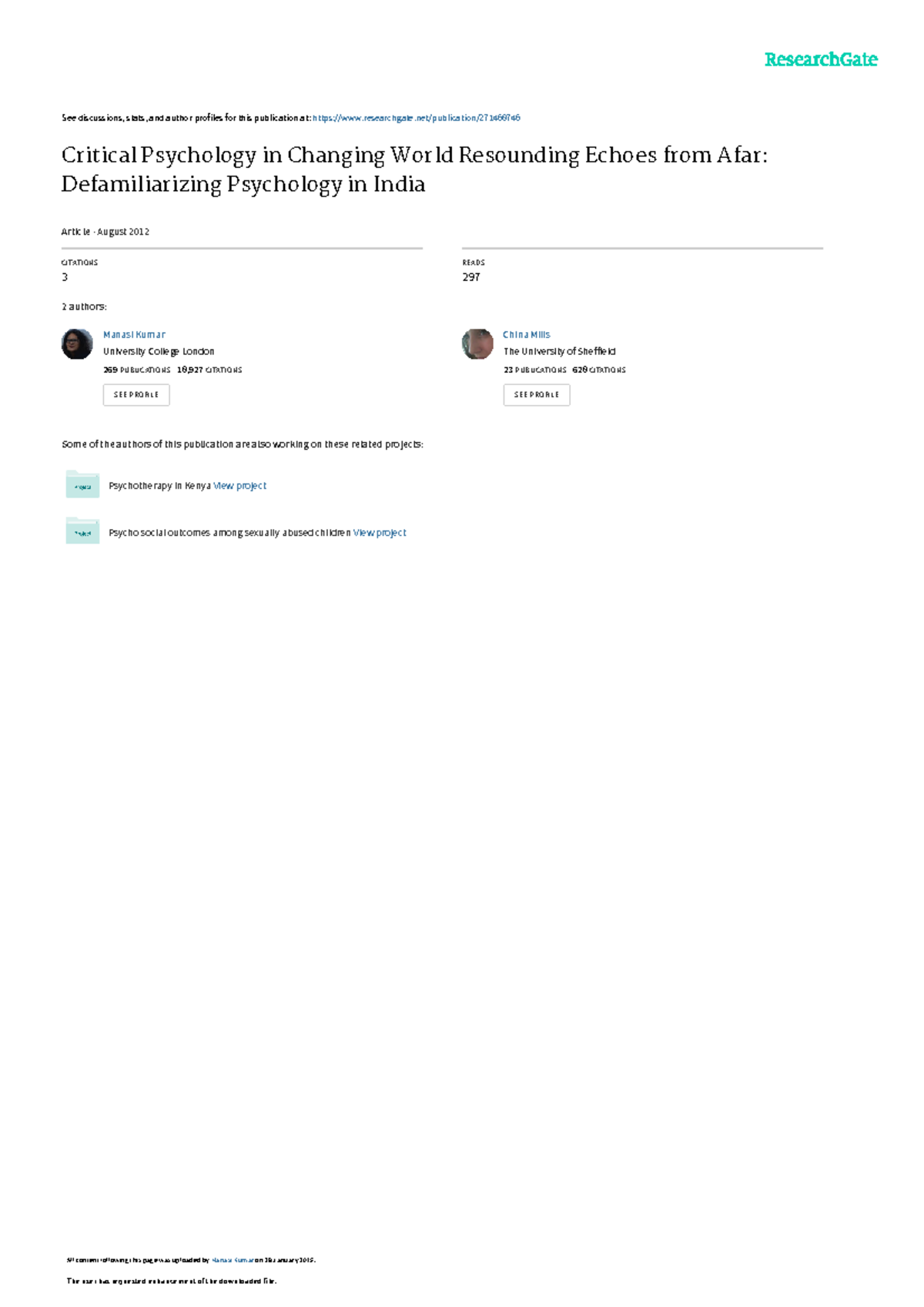 Resounding echoes from afar. Defamiliarizing psychology in India - See ...