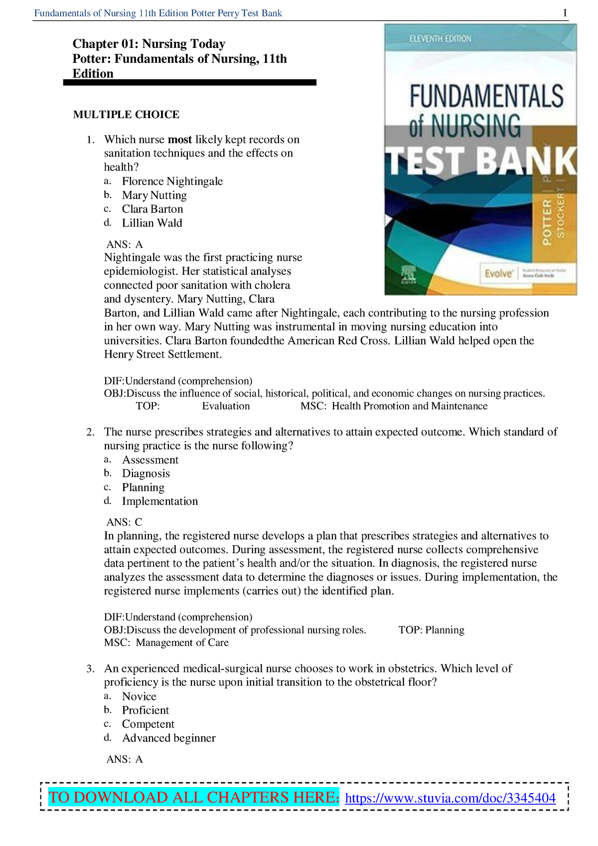 Test Bank For Fundamentals Of Nursing 11th Edition Potter Perry ...