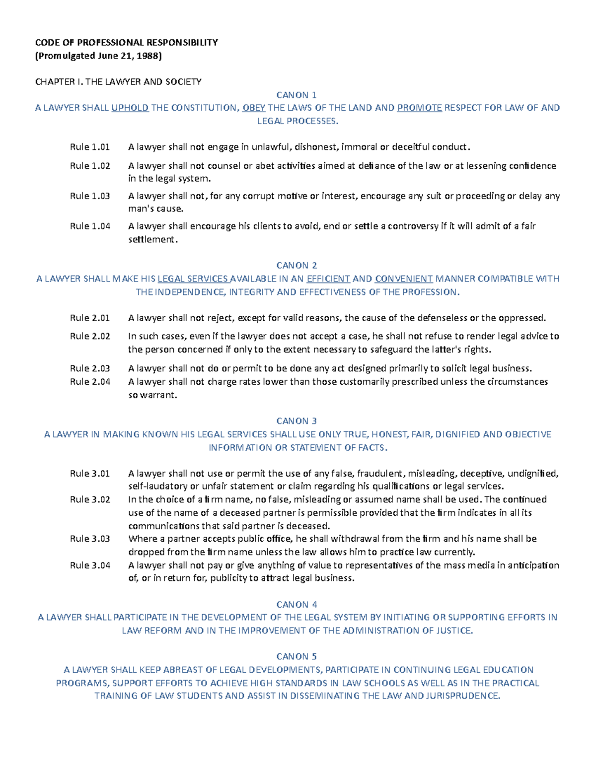 CODE OF Professional Responsibility CODE OF PROFESSIONAL