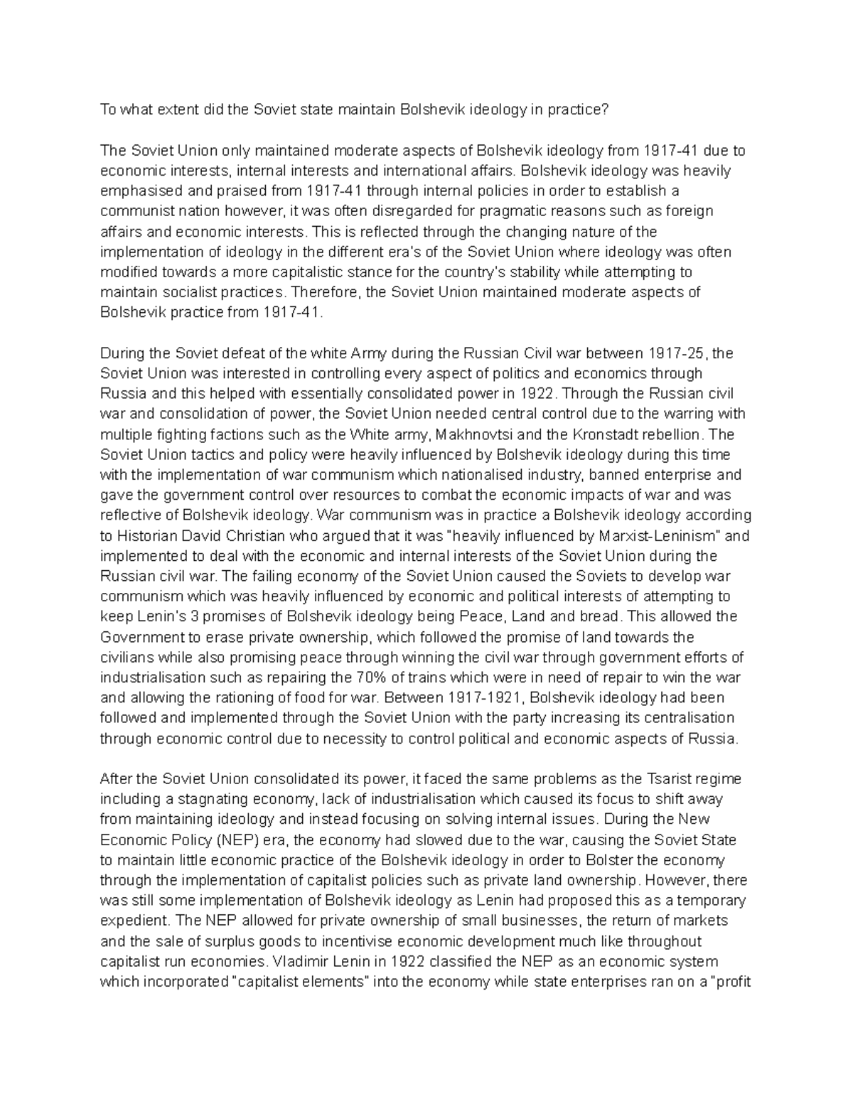 To What Extent Did The Soviet Union Maintain Bolshevik Ideology In