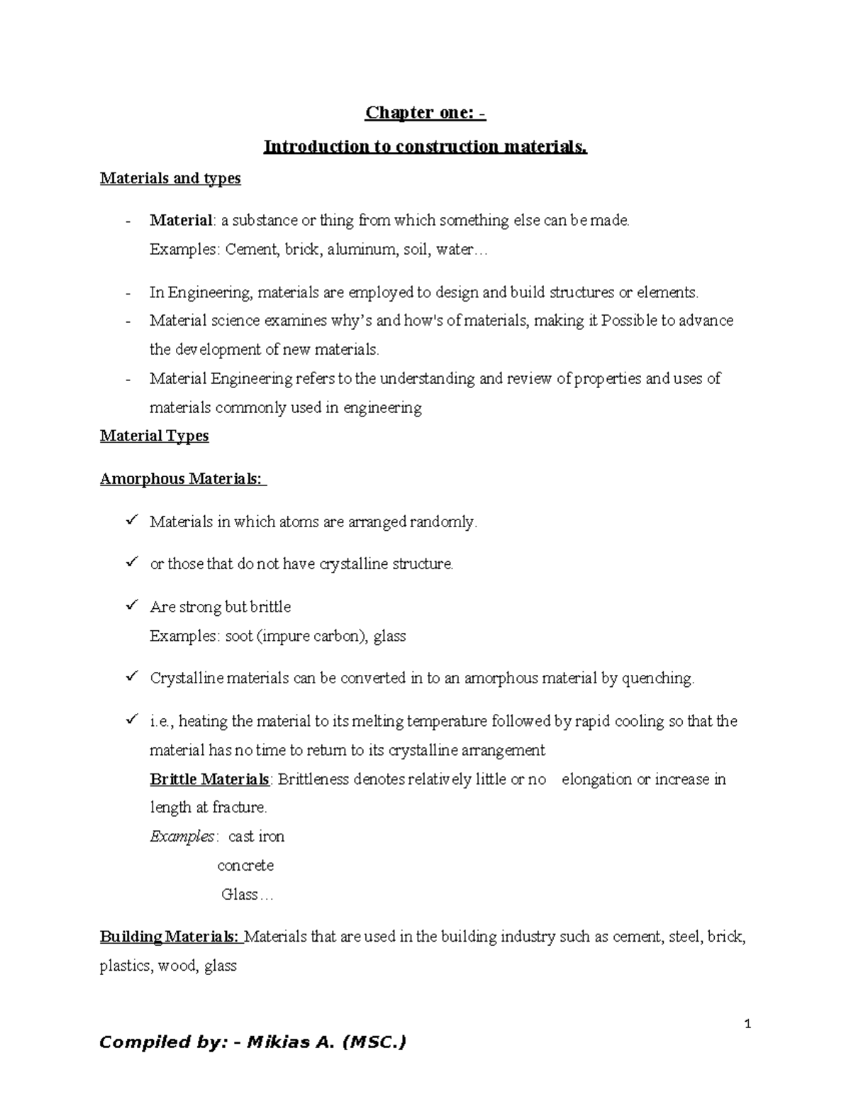 Chapter 1 one Chapter one Introduction to construction materials
