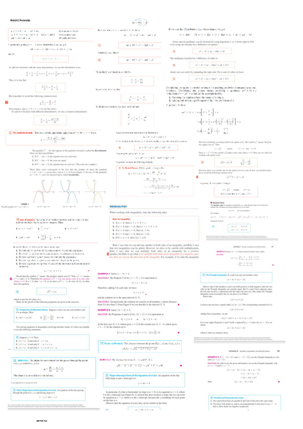 MA102 Formulas - MA102 - MA102 Formulas Quick Notes Page 1 Quick Notes ...