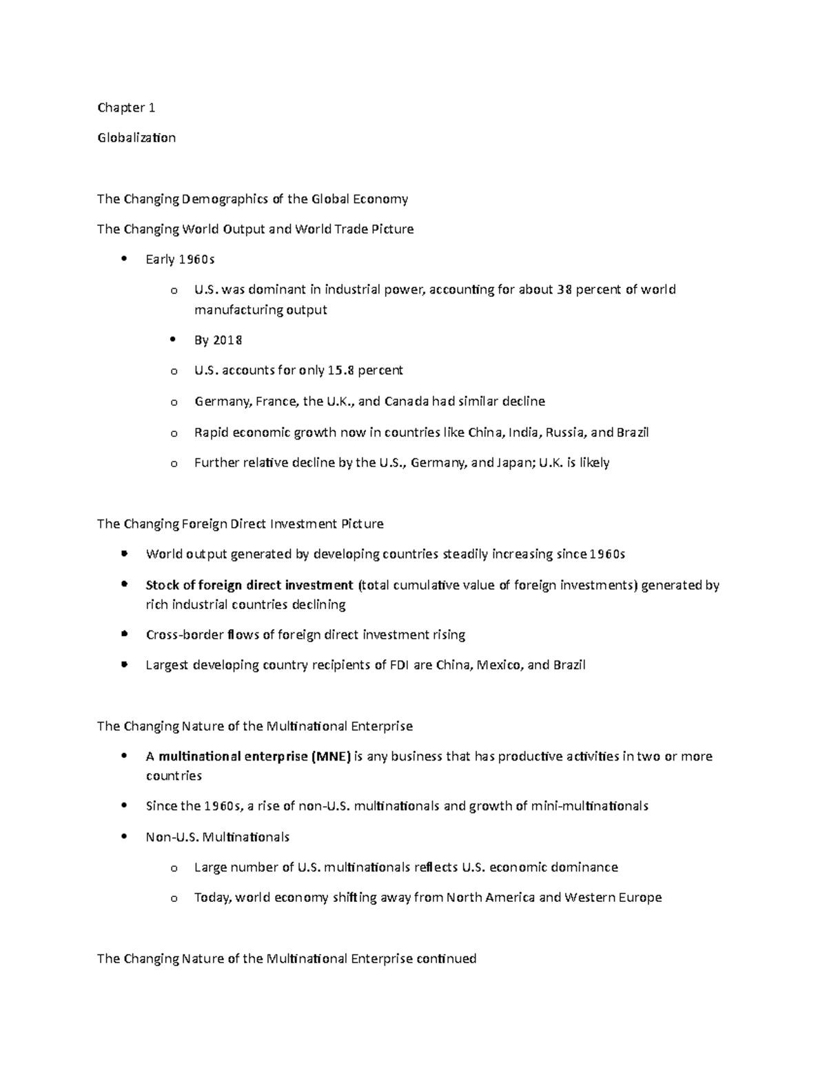 Chapter 1 Lecture Notes 5 - Chapter 1 Globalization The Changing ...