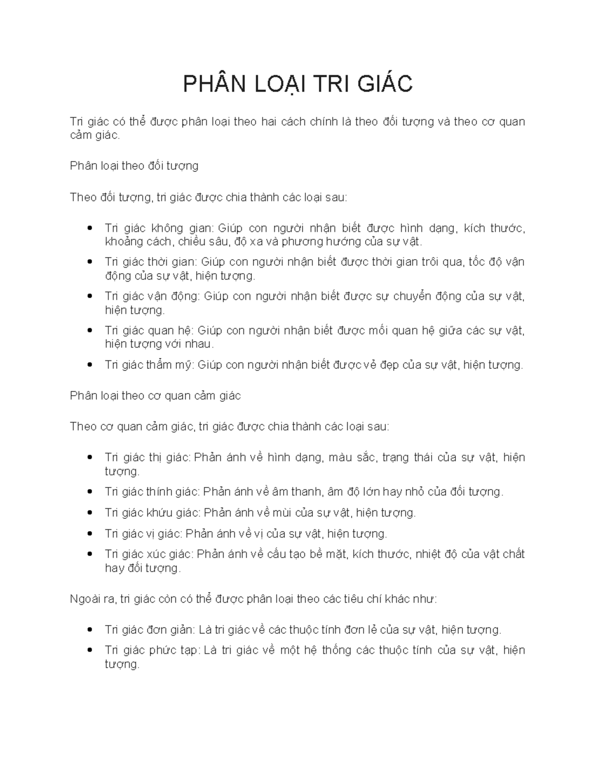 Phân loại tri giác - For all 3.1 - PHÂN LOẠI TRI GIÁC Tri giác có thể ...
