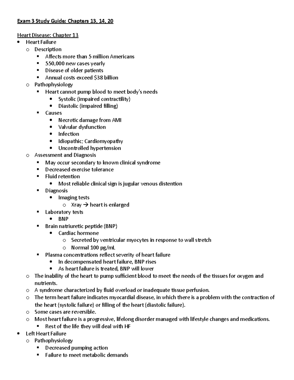 CC Exam 3 Study Guide - Exam 3 Study Guide: Chapters 13, 14, 20 Heart ...