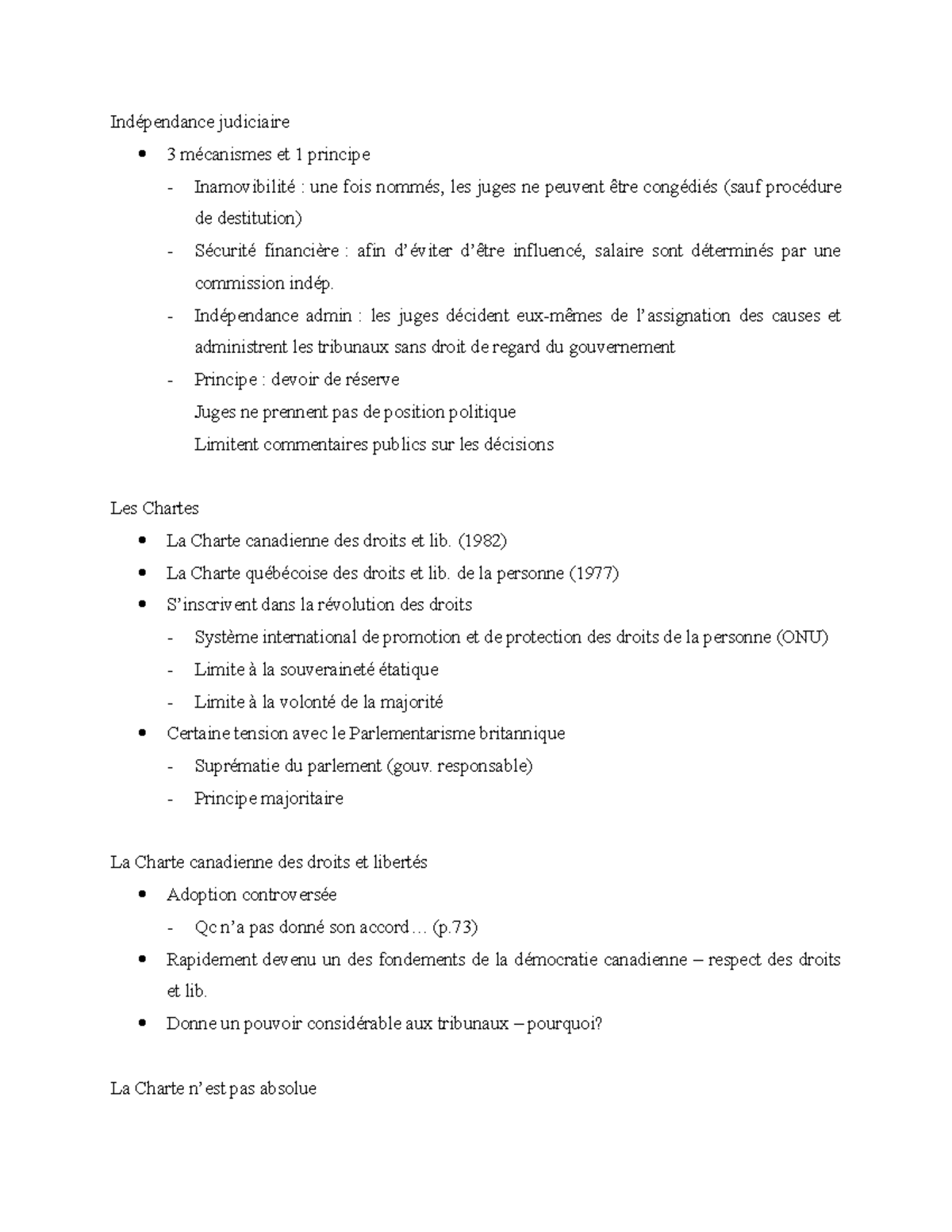 POL1020- Note de cours 7 - Indépendance judiciaire 3 mécanismes et 1 ...