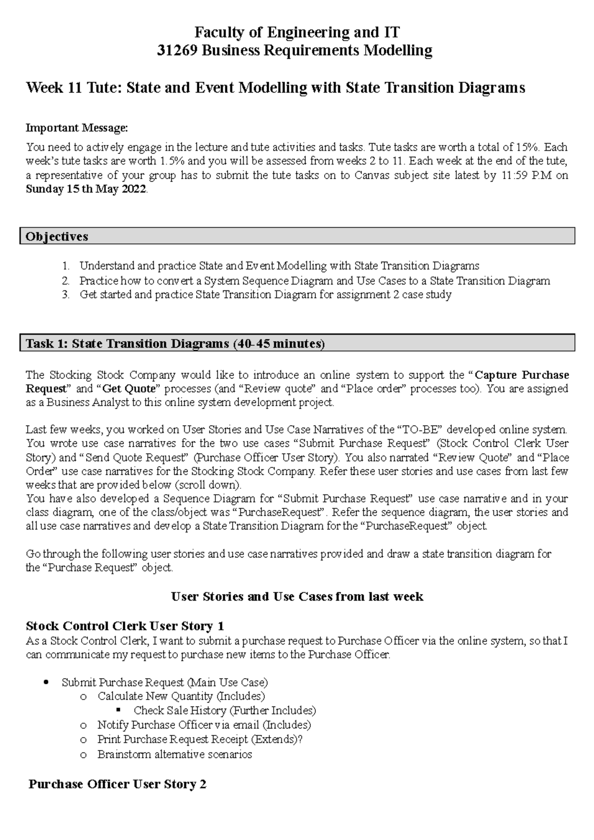 Week 11 Tutorial Tasks - State Event Modelling with State Transition ...