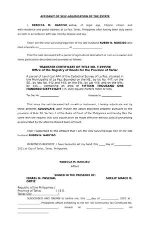 Affidavit of non tenancy - AFFIDAVIT OF NON TENANCY I, ROGELIO B ...