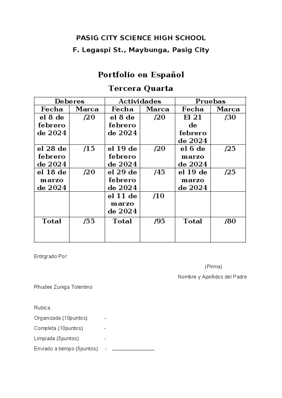 PortfolioenEspañol3rdREAL PASIG CITY SCIENCE HIGH SCHOOL F