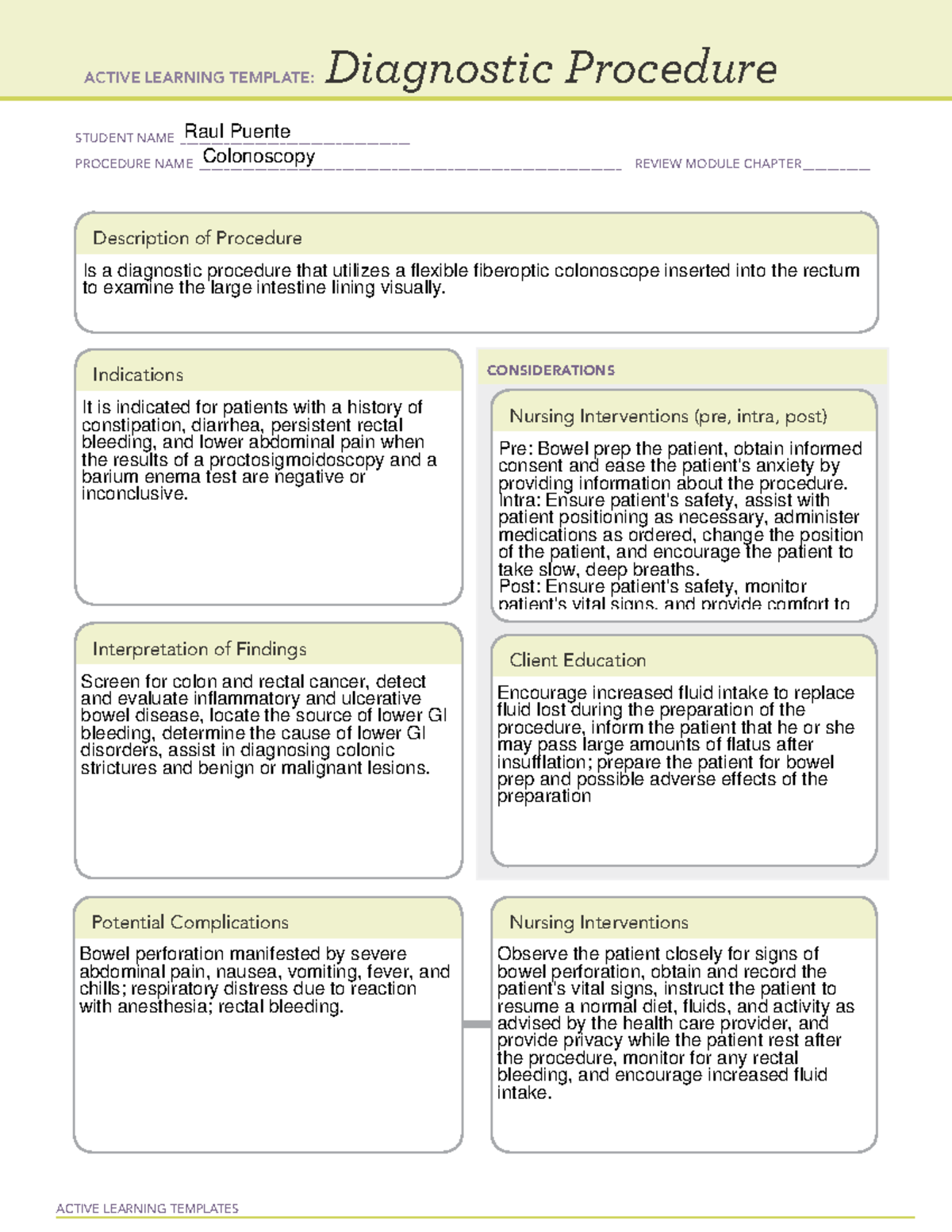 Colonoscopy - Raul Puente - ACTIVE LEARNING TEMPLATES Diagnostic ...