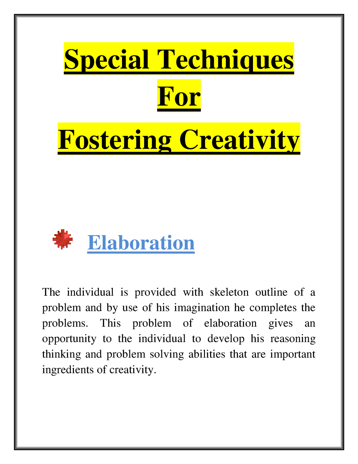 Chapter 7 Special Techniques For Fostering Creativity - Special ...