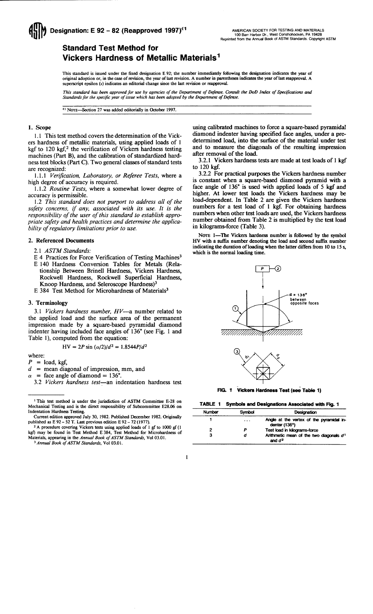 ASTM E92 Vickers Hardness OF Matallic Materials Mechanics of Materials Studocu