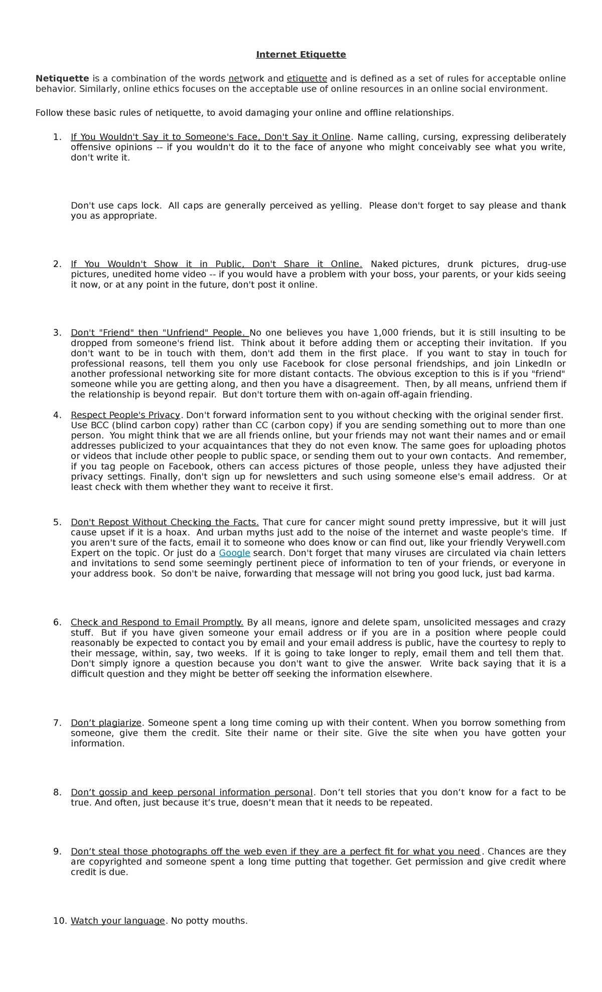 Different and ways of Internet Etiquette - Internet Etiquette ...