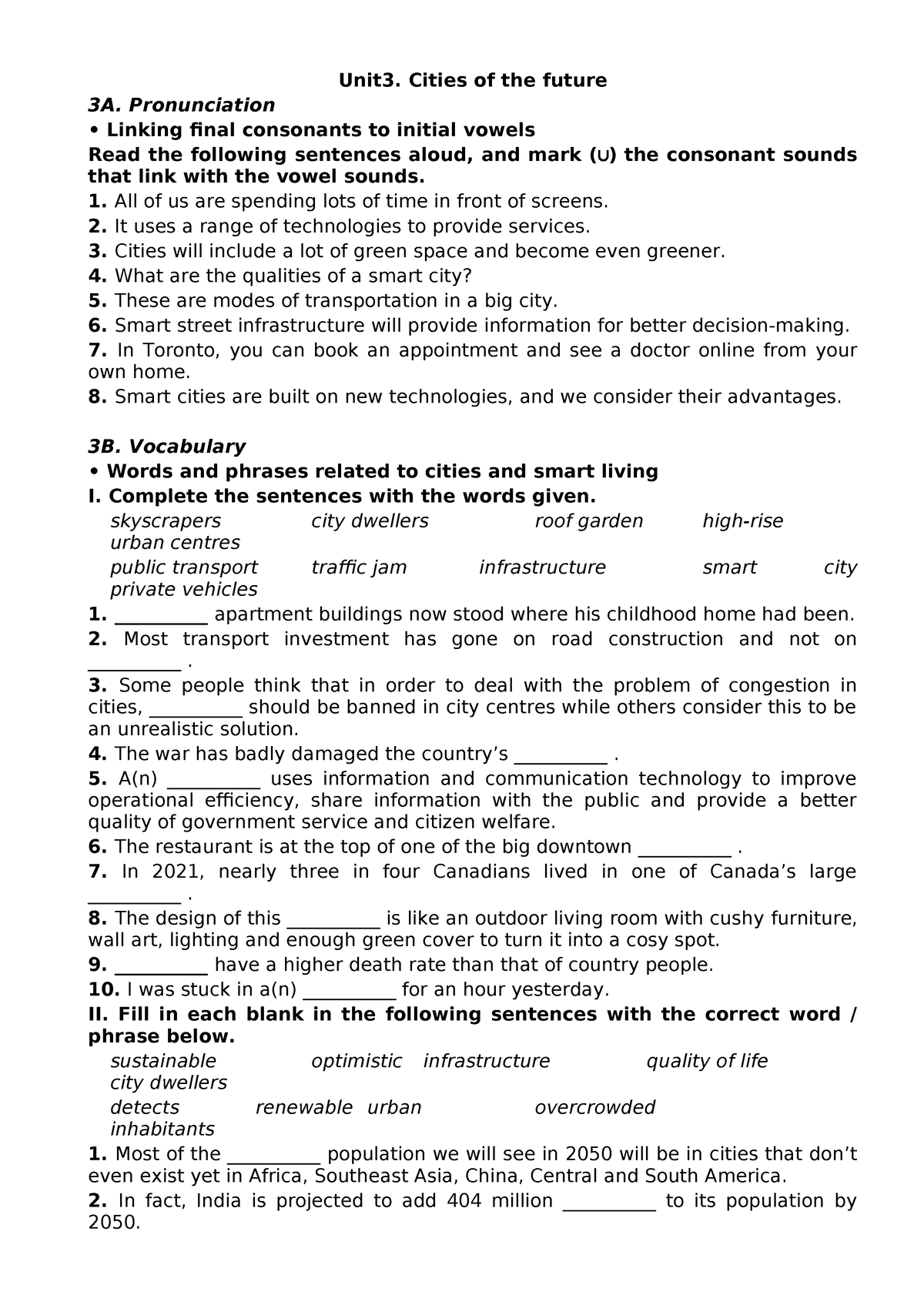 3. Unit 3 - UNIT 3- GS- GRADE 11 - Unit3. Cities of the future 3A ...