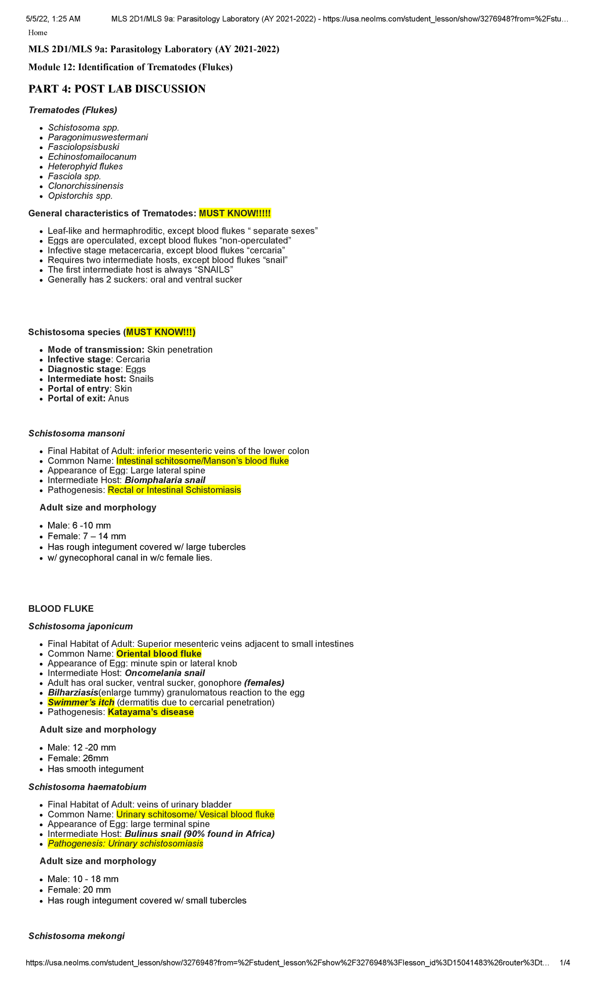 Module 12 pld - Home MLS 2D1/MLS 9a: Parasitology Laboratory (AY 2021 ...