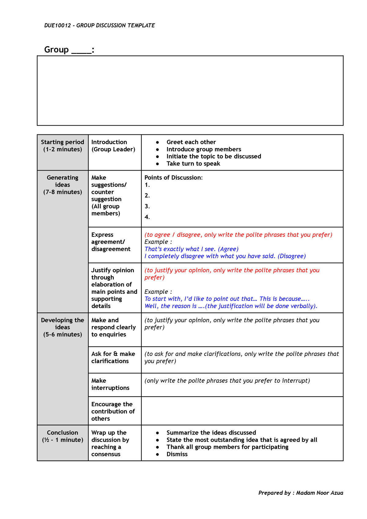 Group Discussion Practice - DUE10012 - GROUP DISCUSSION TEMPLATE Group ...