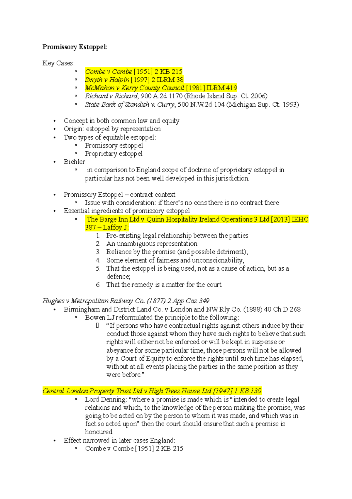 Promissory Estoppel Equity Law Promissory Estoppel Key Cases