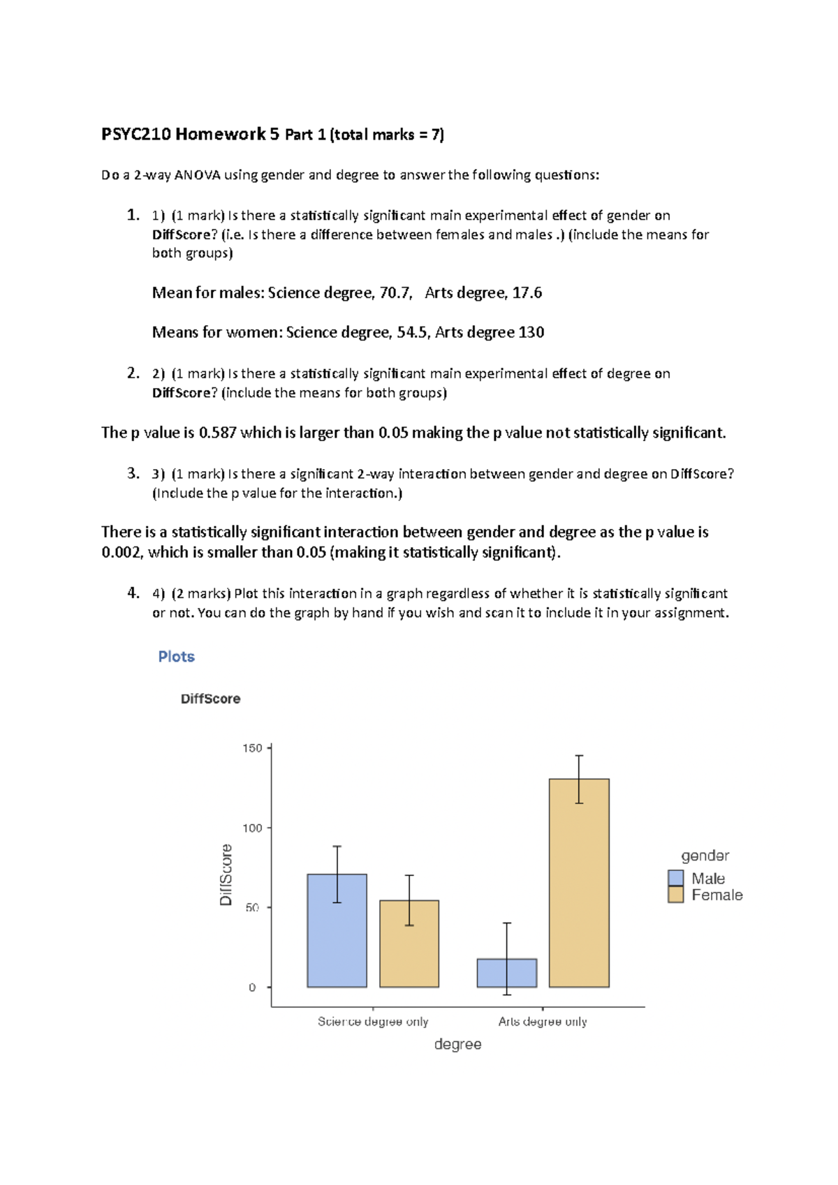 PSYC210 Homework 5 Part 1 - PSYC210 Homework 5 Part 1 (total Marks = 7 ...