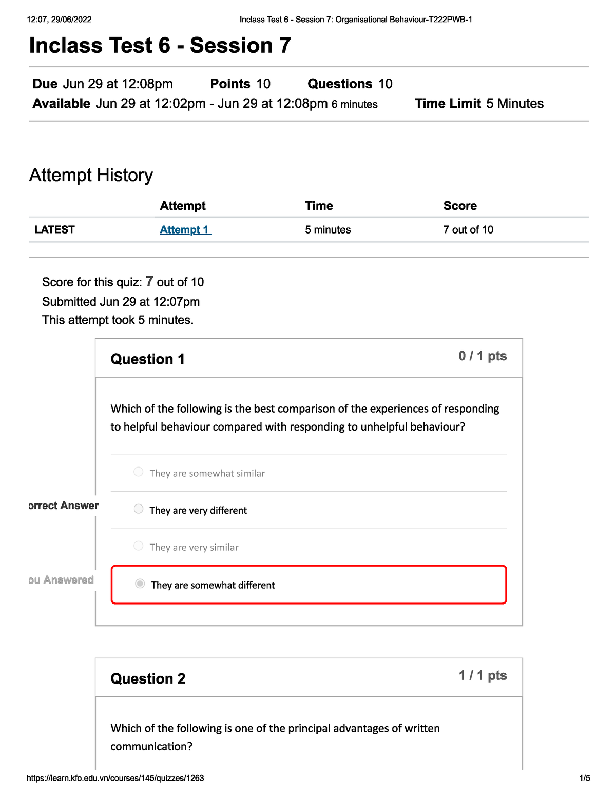 OB-Quiz-7 - OB-Quiz-7 - Organizational Behaviors - Studocu