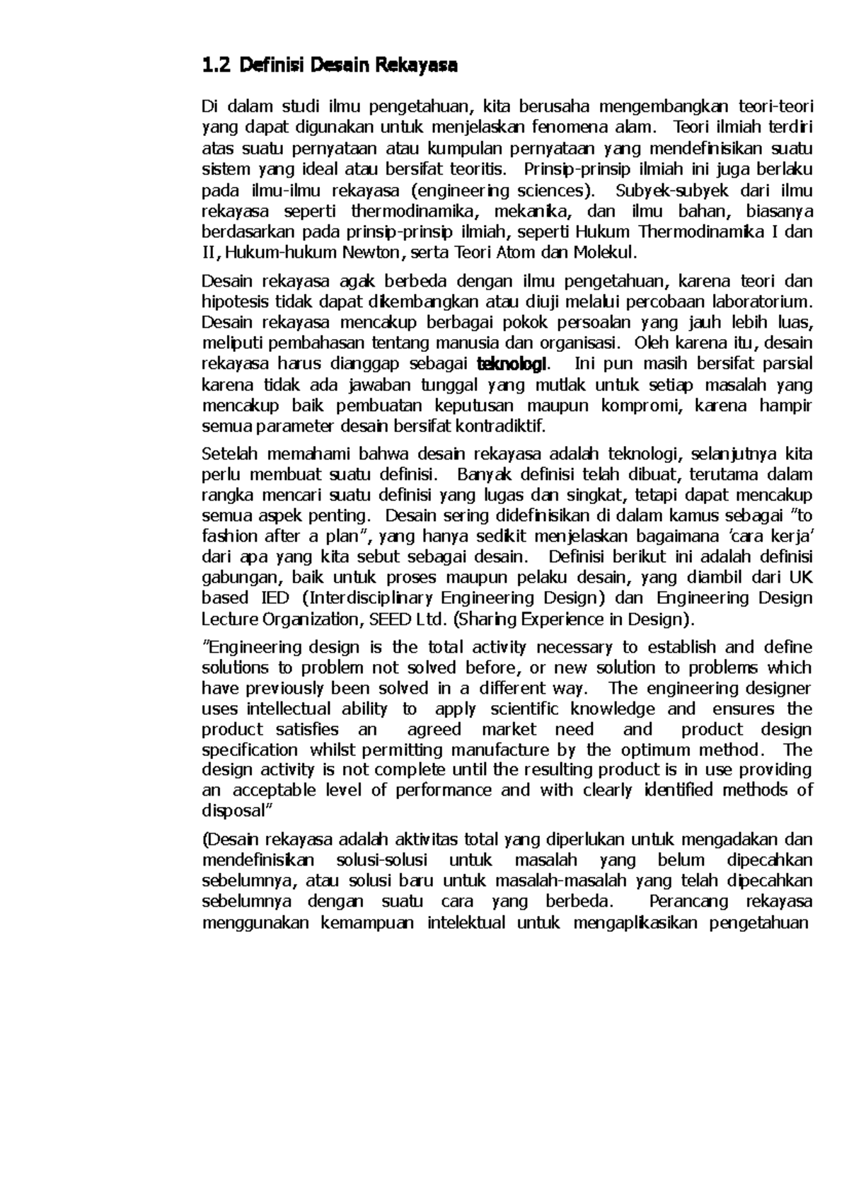 BAB 1 Pengantar Desain Rekayasa Part 2 - 1. 2 Definisi Desain Rekayasa ...