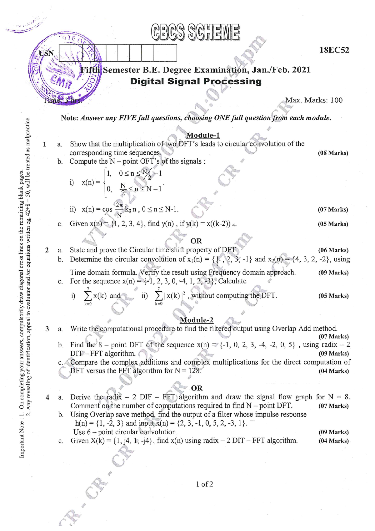 VTU Question Paper Of 18EC52 Digital Signal Processing Jan 2021   Thumb 1200 1697 