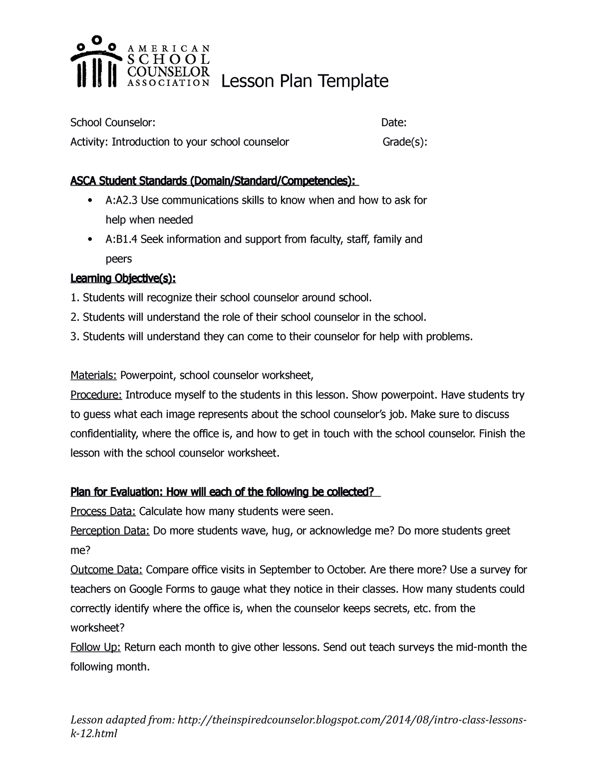 Introtothe Counselor Lesson Plan 1 Lesson Plan Template School   Thumb 1200 1553 