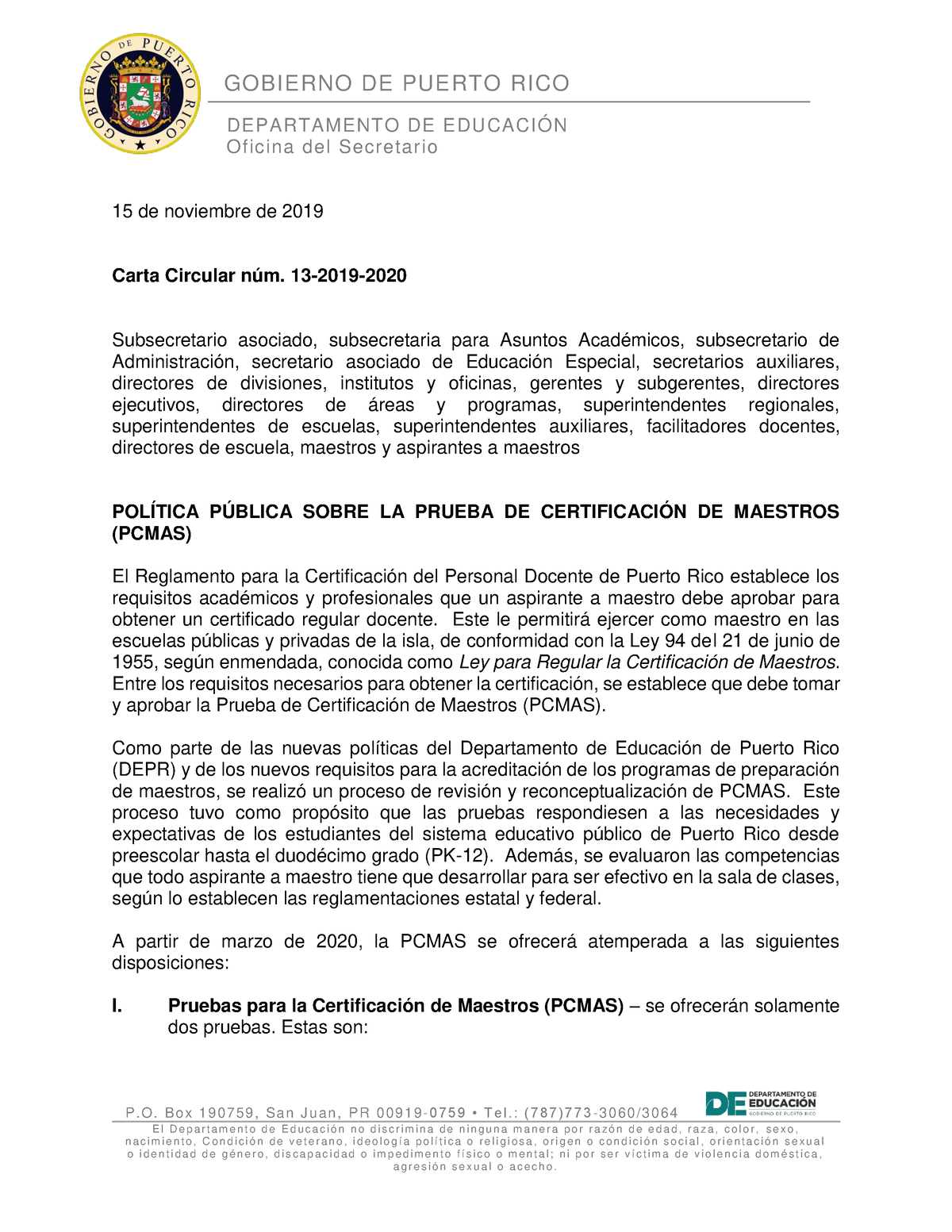 Carta Circular 13 2019 2020 Firmado - GOBIERNO DE PUERTO RICO ...