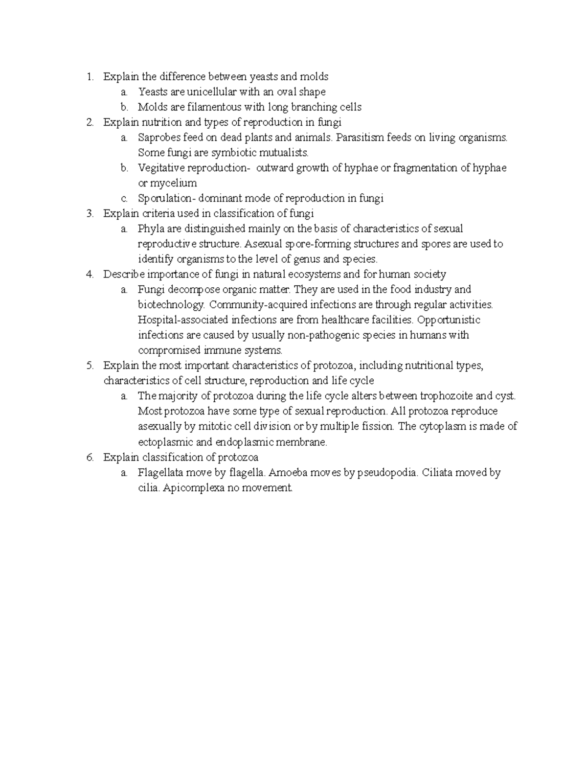 Eukaryotic Microorganisms Practice Questions - Explain the difference ...