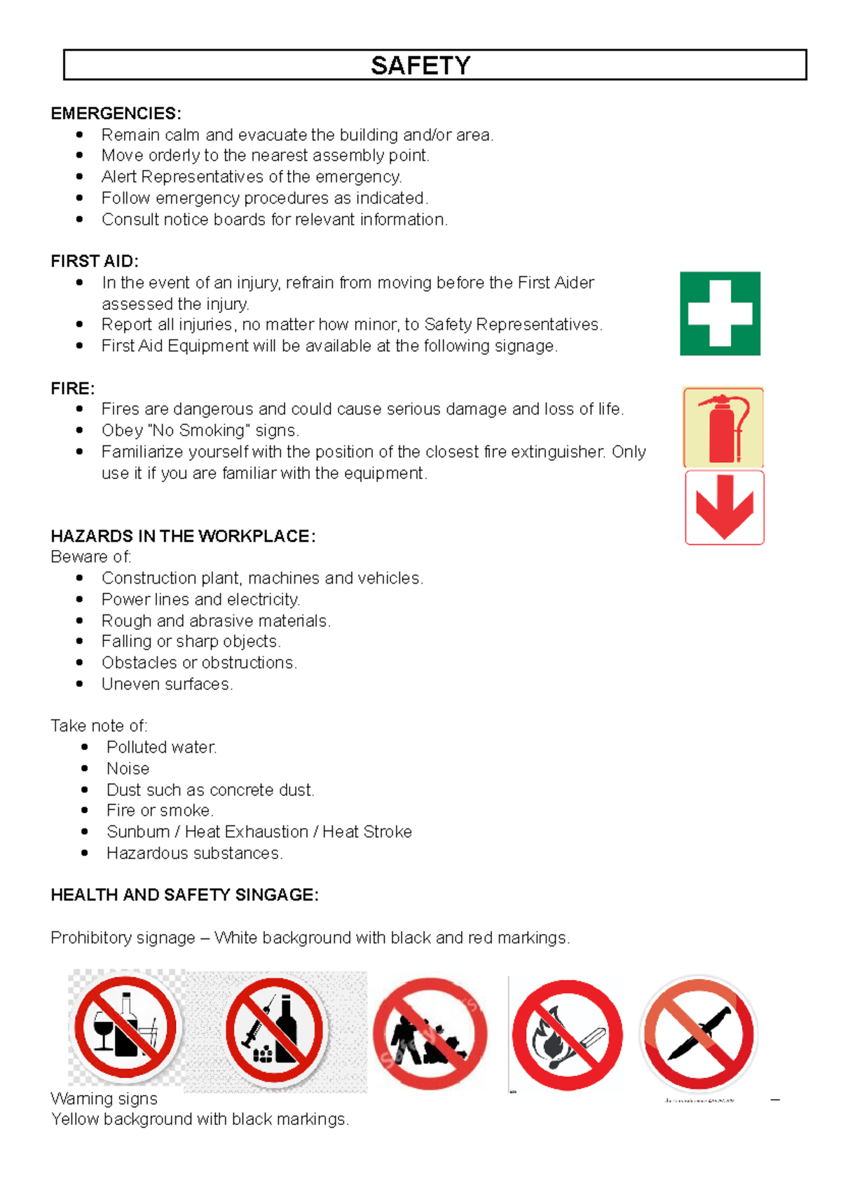 Compulsory Induction Session - Safety Emergencies: Remain Calm And 