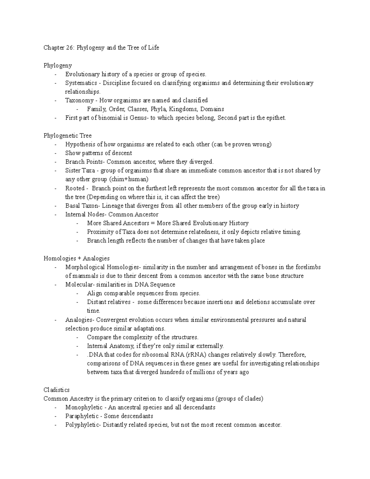 Chapter 26 BCOR 12 Outline - Chapter 26: Phylogeny and the Tree of Life ...