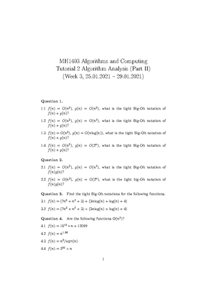 Tutorial 01 - MH1403 Algorithms and Computing Tutorial 1 Algorithm ...