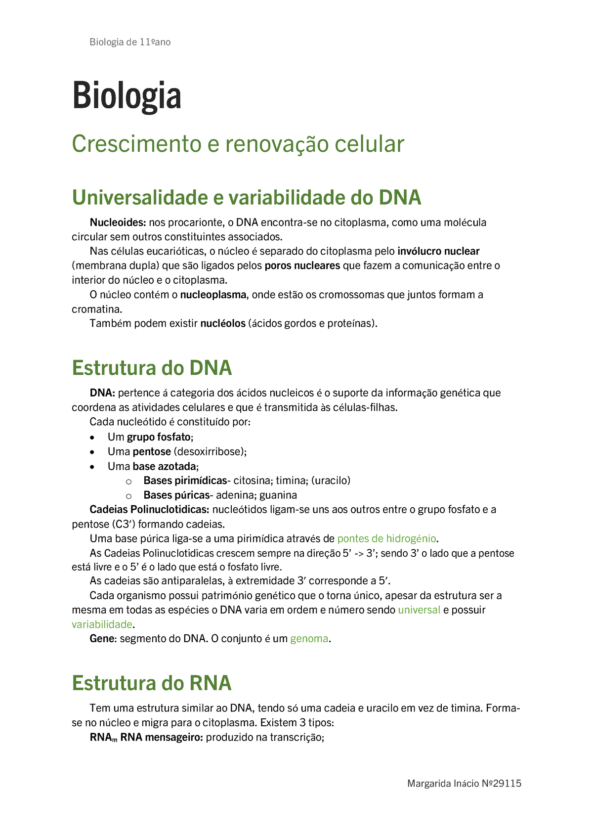 Biologia 11º Resumo Bio Biologia Crescimento E Renovação Celular Universalidade E 8769