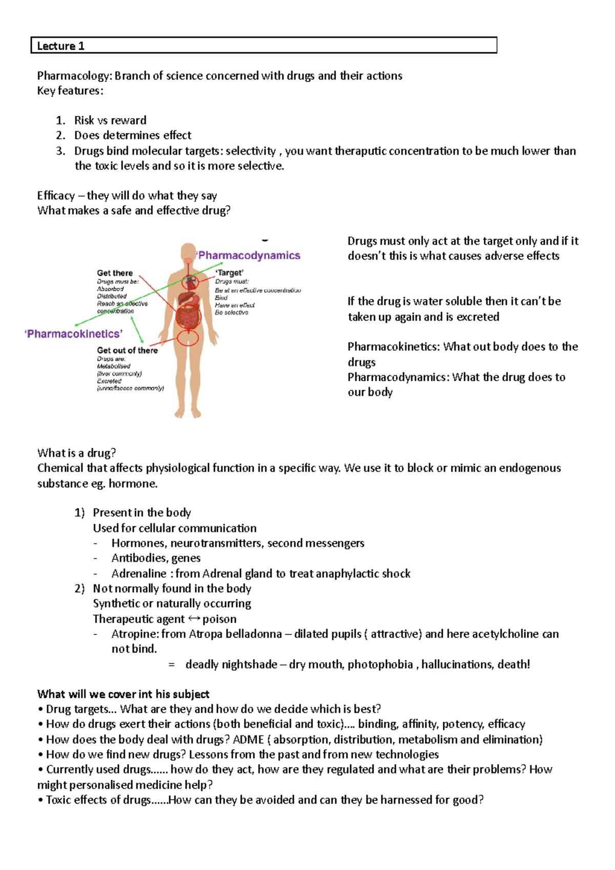 WEEK 1 - Lecture notes 1-6 - Lecture 1 Pharmacology: Branch of science ...