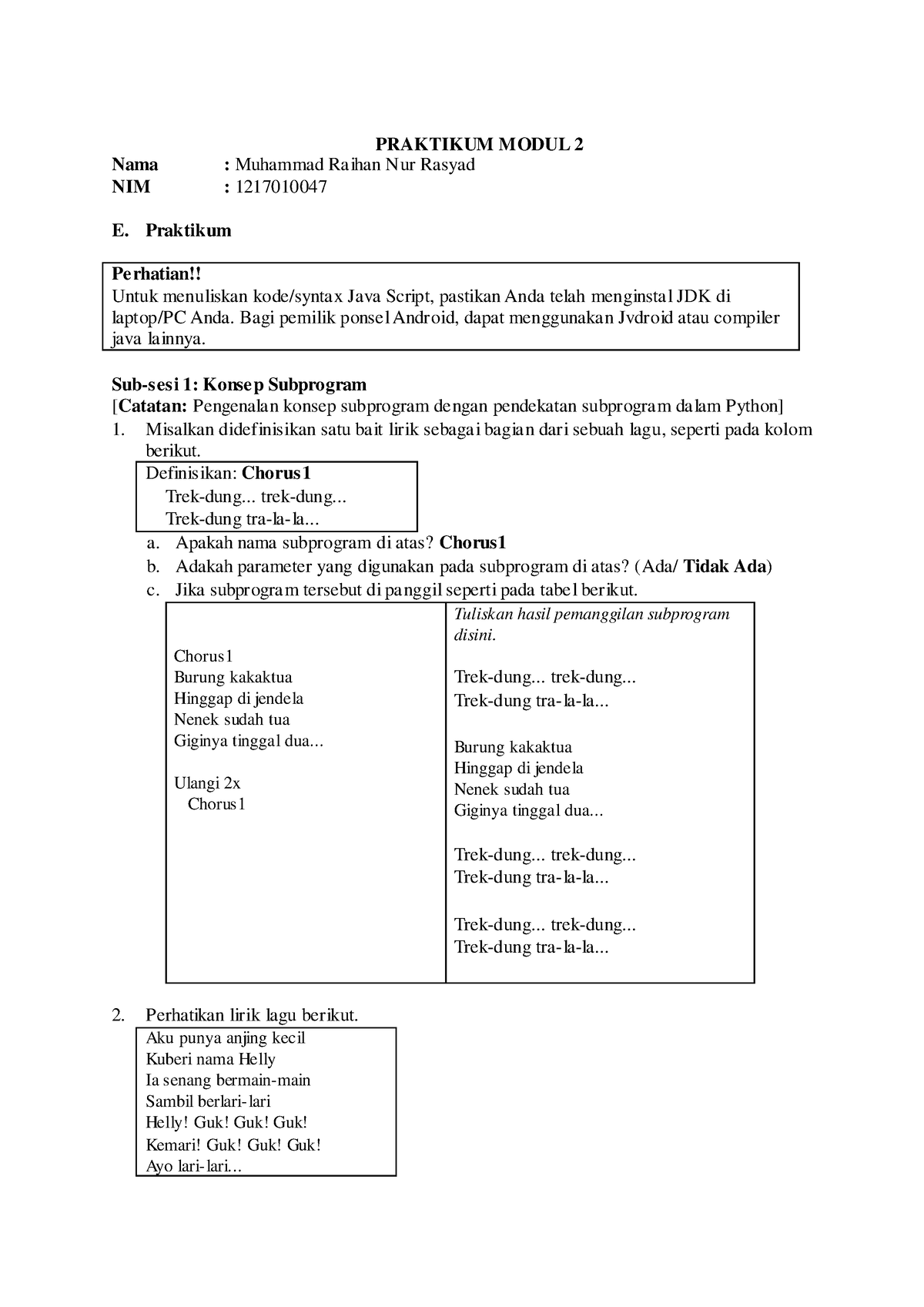 Praktikum Modul 2 - PRAKTIKUM MODUL 2 Nama : Muhammad Raihan Nur Rasyad ...