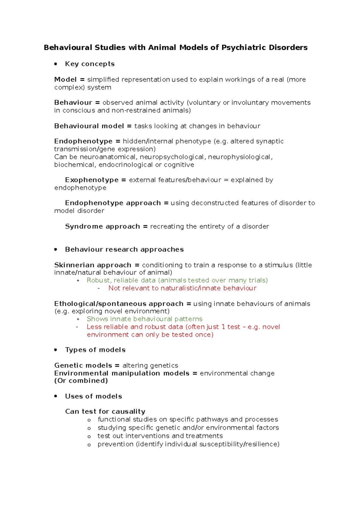 L2 Behavioural models of psychiatric disorders Behavioural Studies