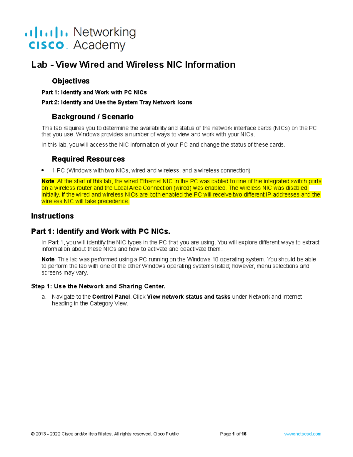 4.6.6 Lab - View Wired and Wireless NIC Information - Objectives Part 1 ...