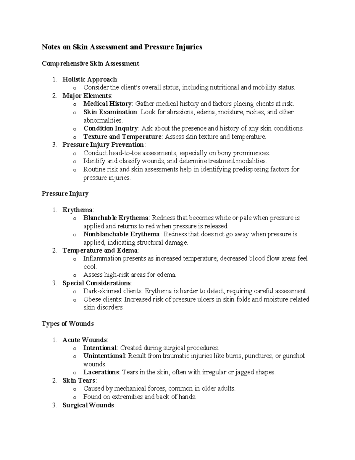 Notes on Skin Assessment and Pressure Injuries - Notes on Skin ...