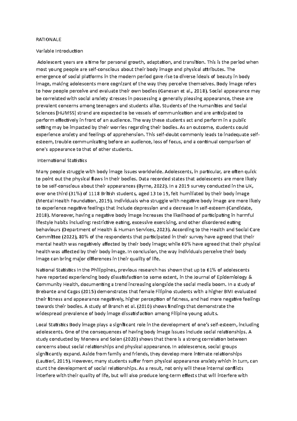 Rationale - research stuf - RATIONALE Variable Introduction Adolescent ...
