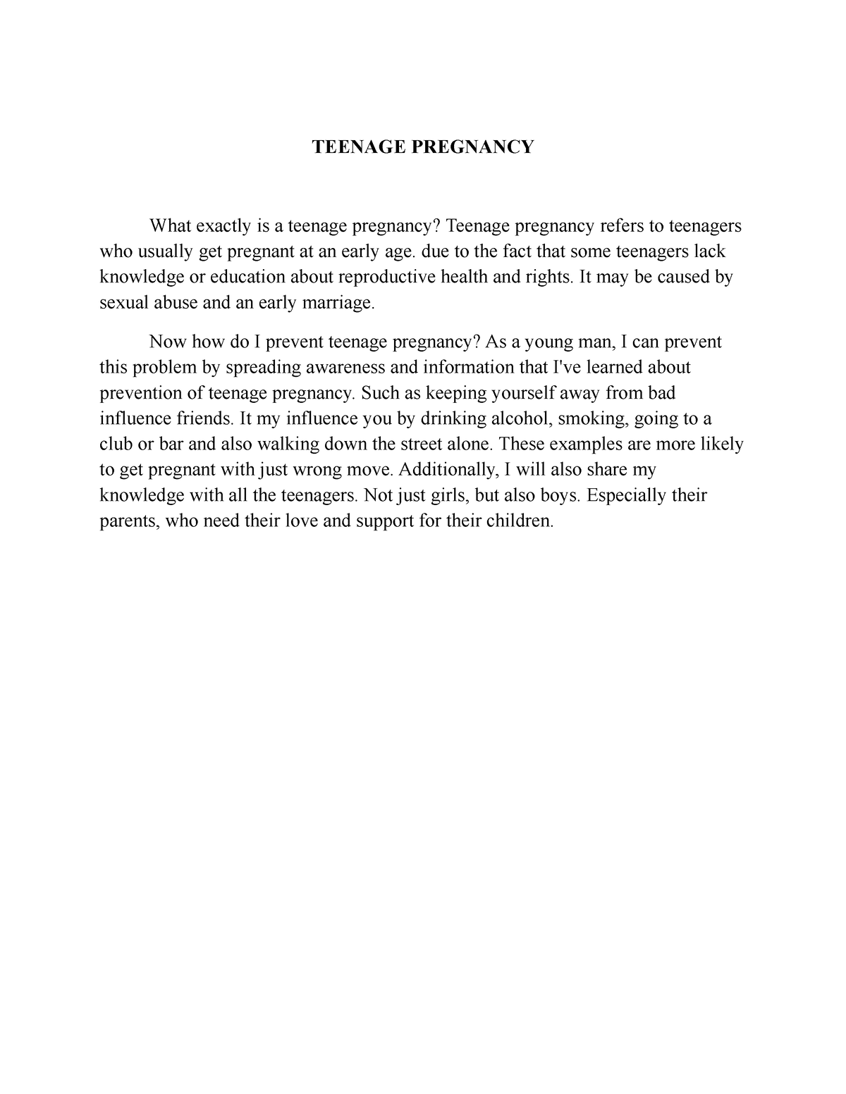 persuasive essay about pregnancy