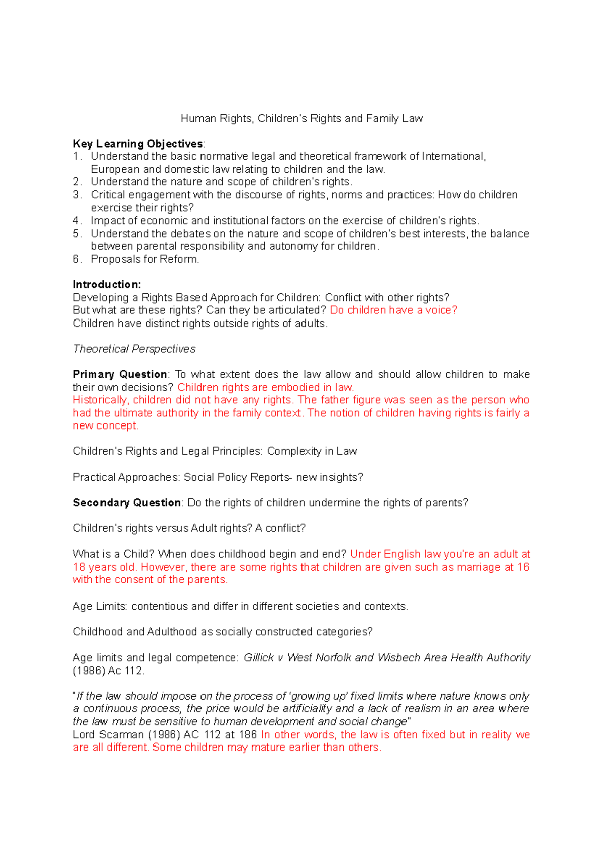 Lecture 11 (Handout) - Human Rights, Children’s Rights and Family Law ...